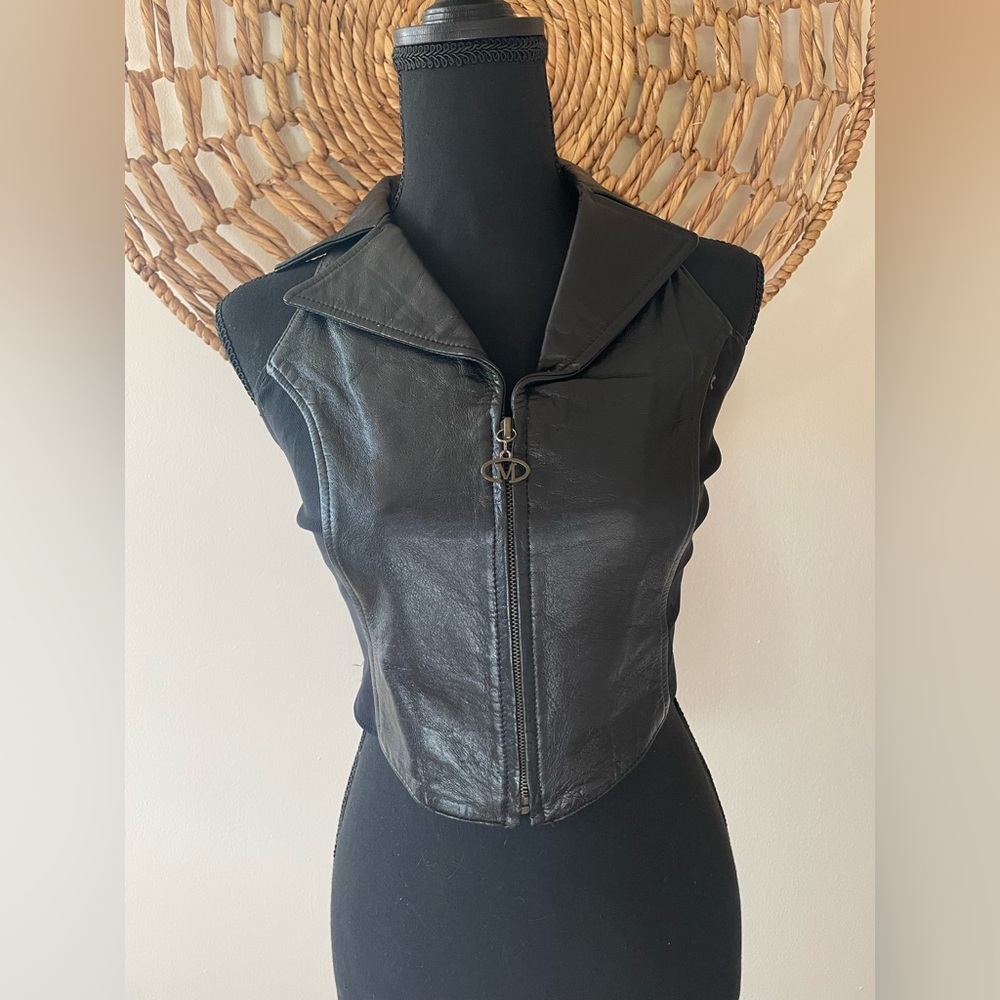 Vintage Cache Black Leather Women's Vest